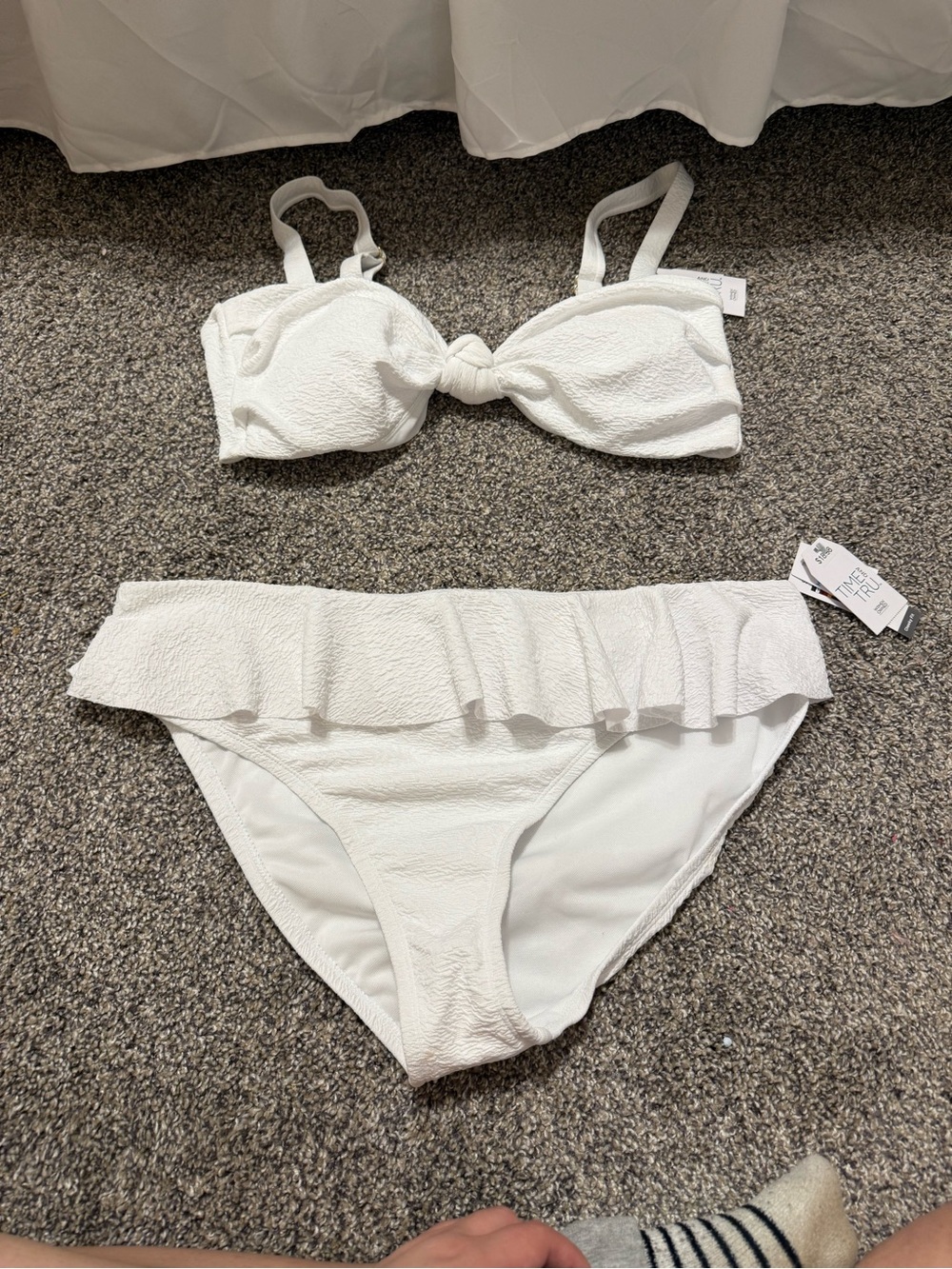 NOBO White Textured Ruffle Bandeau Bikini Set